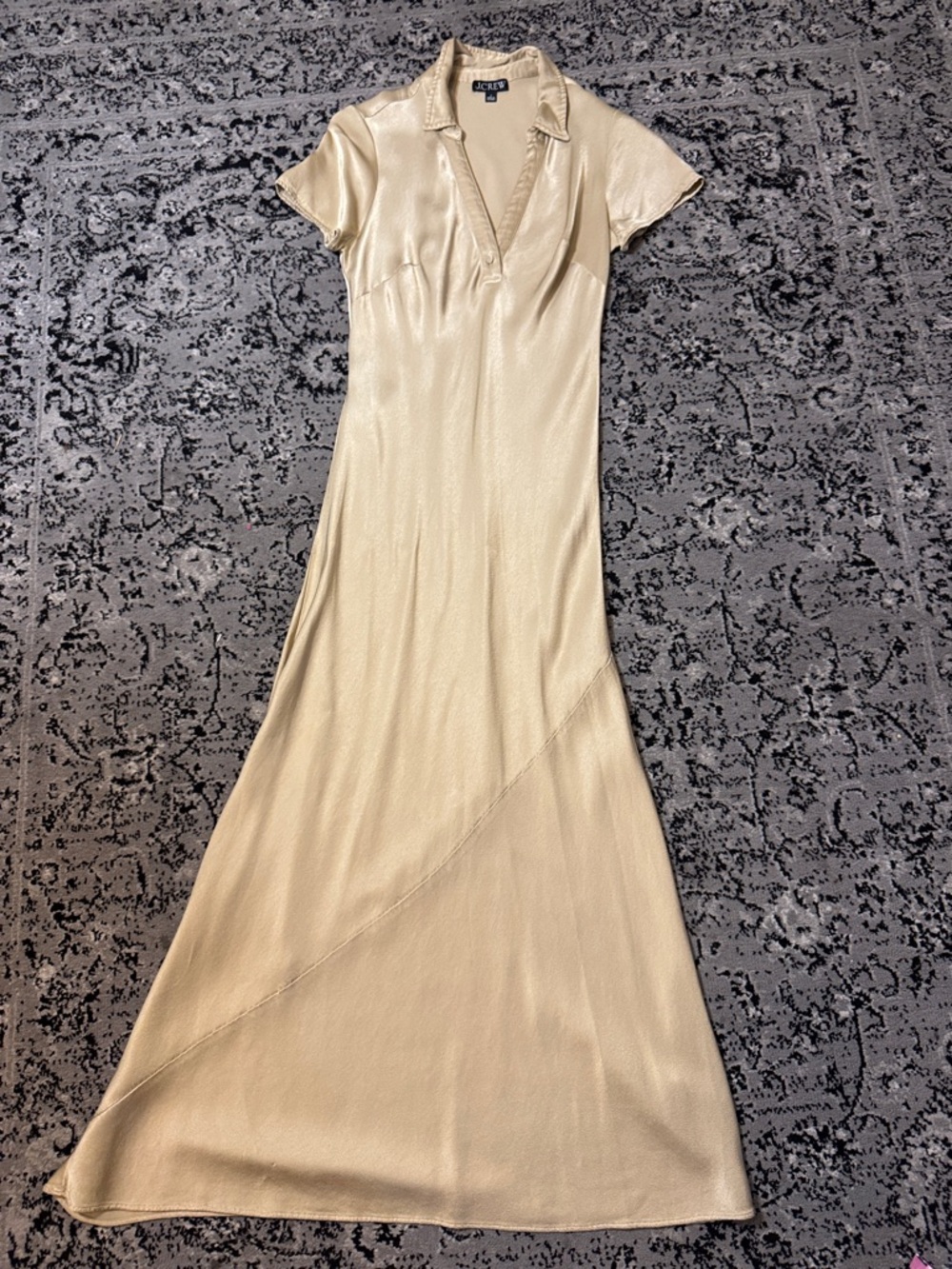 J. Crew Champagne shiny crepe collared Maxi slip Dress